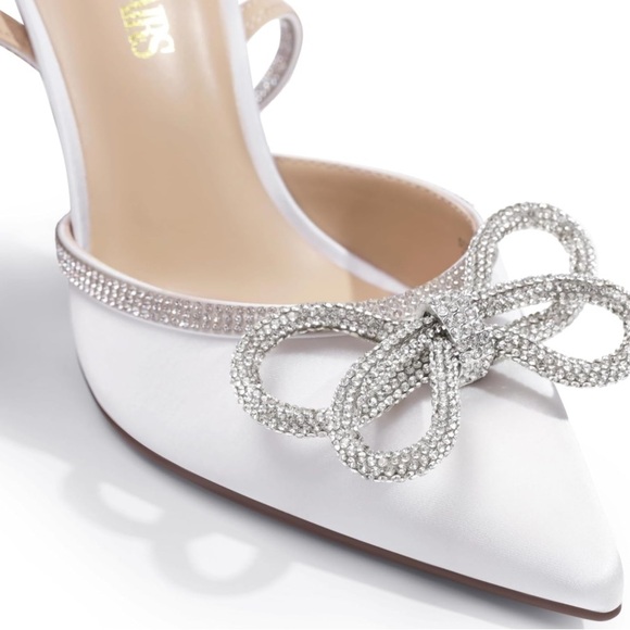 DREAM PAIRS Women's Closed Toe Strappy Heels White Rhinestone Size 8.5 - Picture 3 of 11